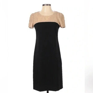 DKNY | Black & Tan Floral Lace Overlay Classic Sheath Cocktail Dress Size 2